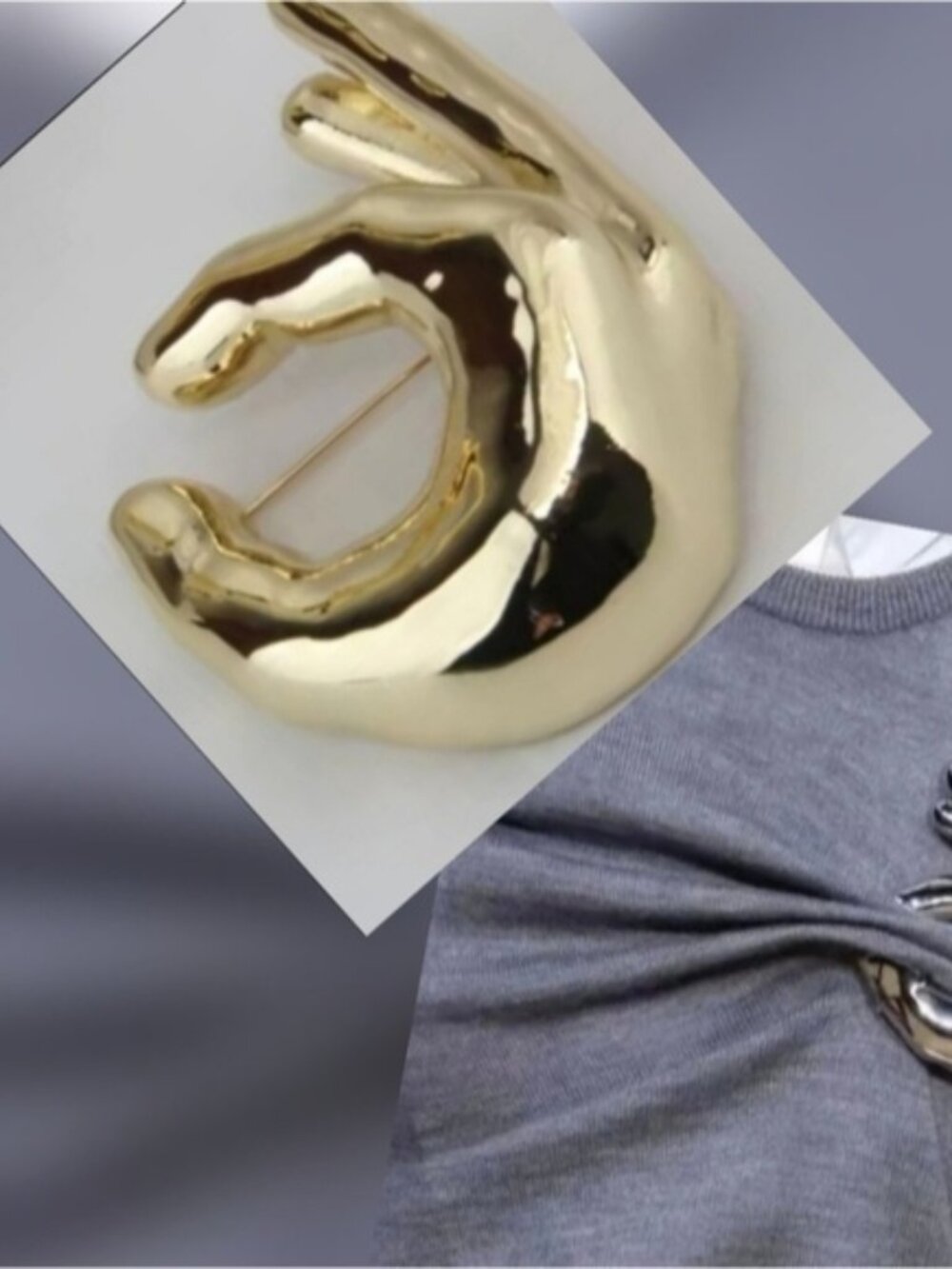 Nwot ZARA Gold Hand Sculptural Ok Brooch